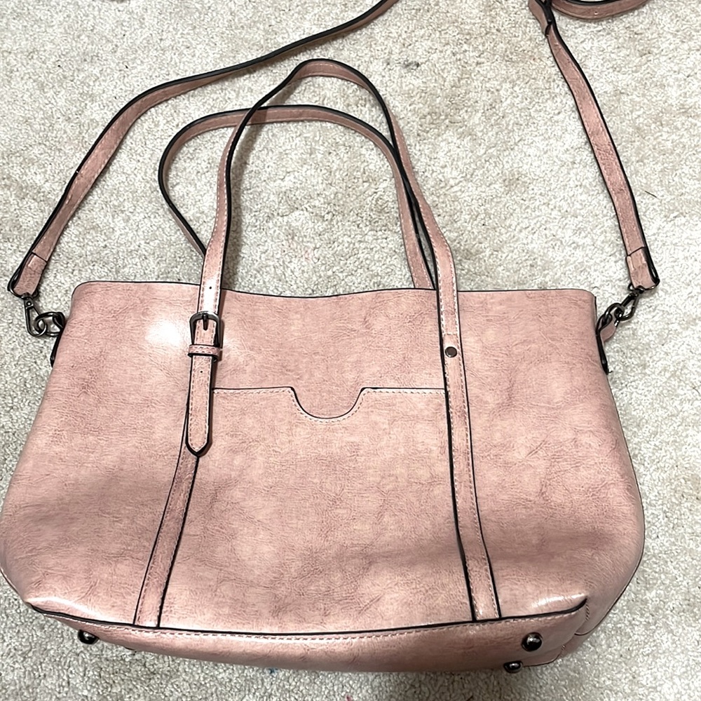 Pink, real leather bag purse adjustable and removable straps